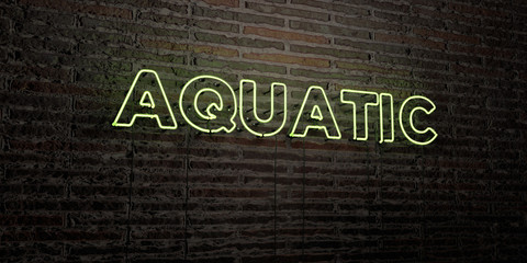 AQUATIC -Realistic Neon Sign on Brick Wall background - 3D rendered royalty free stock image. Can be used for online banner ads and direct mailers..