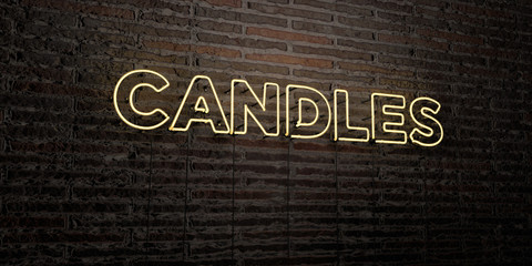CANDLES -Realistic Neon Sign on Brick Wall background - 3D rendered royalty free stock image. Can be used for online banner ads and direct mailers..