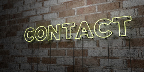 CONTACT - Glowing Neon Sign on stonework wall - 3D rendered royalty free stock illustration.  Can be used for online banner ads and direct mailers..