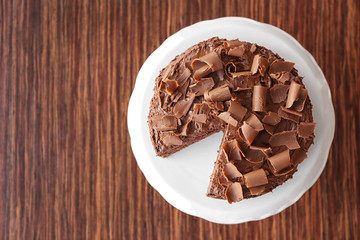 Delicious chocolate cake, top view