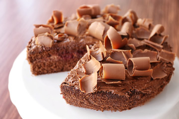 Delicious chocolate cake, closeup