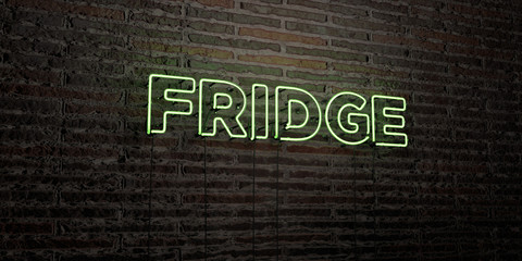 FRIDGE -Realistic Neon Sign on Brick Wall background - 3D rendered royalty free stock image. Can be used for online banner ads and direct mailers..