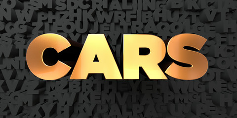 Cars - Gold text on black background - 3D rendered royalty free stock picture. This image can be used for an online website banner ad or a print postcard.