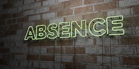 ABSENCE - Glowing Neon Sign on stonework wall - 3D rendered royalty free stock illustration.  Can be used for online banner ads and direct mailers..