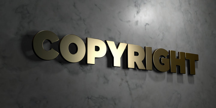 Copyright - Gold sign mounted on glossy marble wall  - 3D rendered royalty free stock illustration. This image can be used for an online website banner ad or a print postcard.