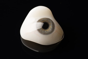 Glass eye prosthetic or Ocular prosthesis on black