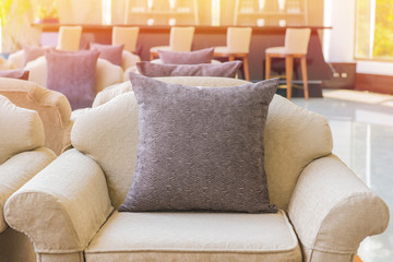 decorative of pillows on casual sofa in living room