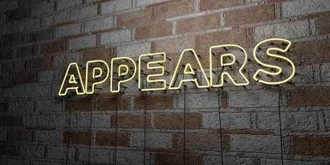 APPEARS - Glowing Neon Sign on stonework wall - 3D rendered royalty free stock illustration.  Can be used for online banner ads and direct mailers..