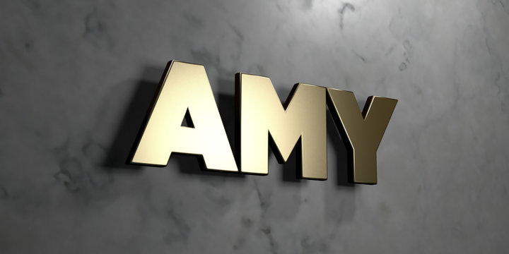 Amy - Gold sign mounted on glossy marble wall  - 3D rendered royalty free stock illustration. This image can be used for an online website banner ad or a print postcard.