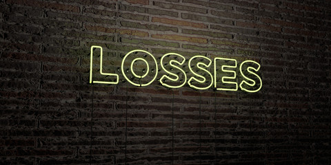 LOSSES -Realistic Neon Sign on Brick Wall background - 3D rendered royalty free stock image. Can be used for online banner ads and direct mailers..