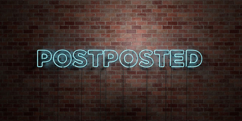 POSTPOSTED - fluorescent Neon tube Sign on brickwork - Front view - 3D rendered royalty free stock picture. Can be used for online banner ads and direct mailers..