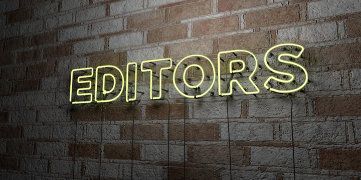 EDITORS - Glowing Neon Sign on stonework wall - 3D rendered royalty free stock illustration.  Can be used for online banner ads and direct mailers..