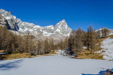 View of Lago Blu with Matterhorn in background