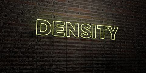 DENSITY -Realistic Neon Sign on Brick Wall background - 3D rendered royalty free stock image. Can be used for online banner ads and direct mailers..