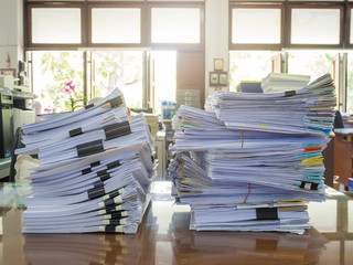 Business Concept, Pile of unfinished business documents on office desk
