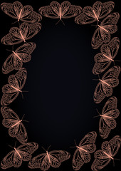 Butterfly line art light pink on black background as frame design for decoration artwork.