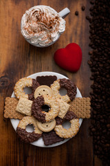 cup of coffee  on the old background with coffee beans