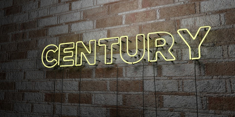 CENTURY - Glowing Neon Sign on stonework wall - 3D rendered royalty free stock illustration.  Can be used for online banner ads and direct mailers..