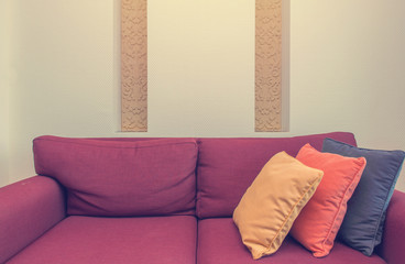 decorative of pillows on casual sofa in living room