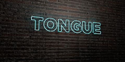 TONGUE -Realistic Neon Sign on Brick Wall background - 3D rendered royalty free stock image. Can be used for online banner ads and direct mailers..
