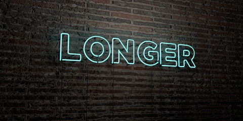 LONGER -Realistic Neon Sign on Brick Wall background - 3D rendered royalty free stock image. Can be used for online banner ads and direct mailers..