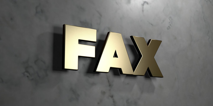 Fax - Gold sign mounted on glossy marble wall  - 3D rendered royalty free stock illustration. This image can be used for an online website banner ad or a print postcard.