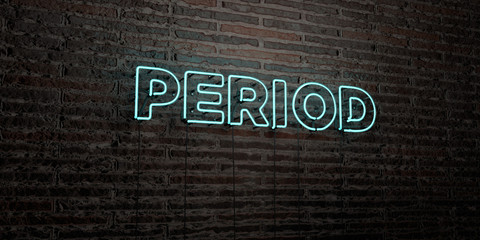 PERIOD -Realistic Neon Sign on Brick Wall background - 3D rendered royalty free stock image. Can be used for online banner ads and direct mailers..