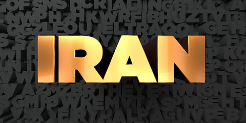 Iran - Gold text on black background - 3D rendered royalty free stock picture. This image can be used for an online website banner ad or a print postcard.