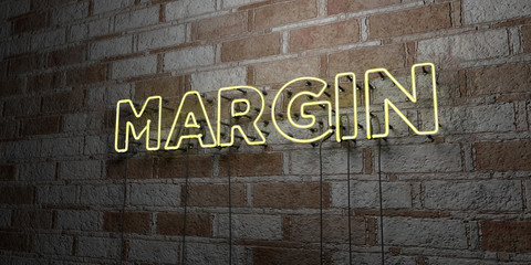 MARGIN - Glowing Neon Sign on stonework wall - 3D rendered royalty free stock illustration.  Can be used for online banner ads and direct mailers..