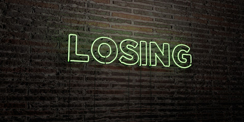 LOSING -Realistic Neon Sign on Brick Wall background - 3D rendered royalty free stock image. Can be used for online banner ads and direct mailers..