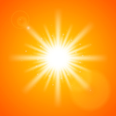 star burst and lens flare in orange color background (vector)