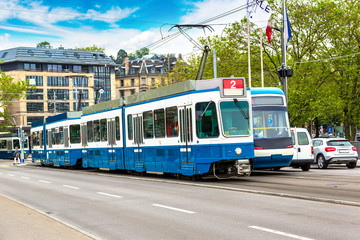 Fototapeta na wymiar City tram in Zurich