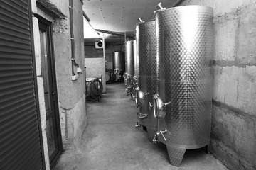 Stainless steel reservoirs for wine at factory