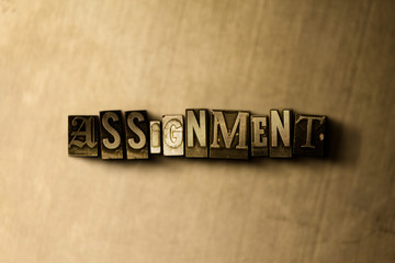ASSIGNMENT - close-up of grungy vintage typeset word on metal backdrop. Royalty free stock illustration.  Can be used for online banner ads and direct mail.