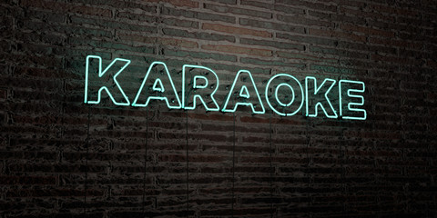 KARAOKE -Realistic Neon Sign on Brick Wall background - 3D rendered royalty free stock image. Can be used for online banner ads and direct mailers..