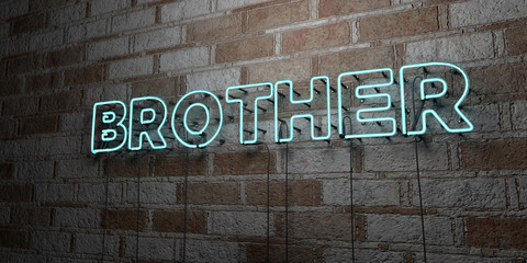 BROTHER - Glowing Neon Sign on stonework wall - 3D rendered royalty free stock illustration.  Can be used for online banner ads and direct mailers..