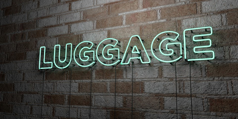 LUGGAGE - Glowing Neon Sign on stonework wall - 3D rendered royalty free stock illustration.  Can be used for online banner ads and direct mailers..