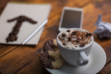desk with coffee cup
