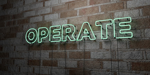 OPERATE - Glowing Neon Sign on stonework wall - 3D rendered royalty free stock illustration.  Can be used for online banner ads and direct mailers..