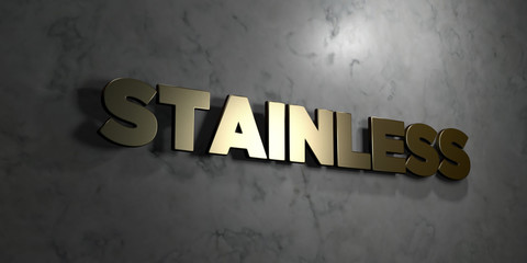 Stainless - Gold sign mounted on glossy marble wall  - 3D rendered royalty free stock illustration. This image can be used for an online website banner ad or a print postcard.