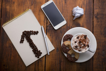desk with coffee cup