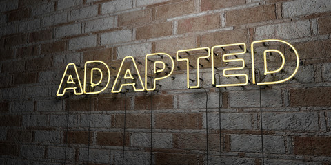 ADAPTED - Glowing Neon Sign on stonework wall - 3D rendered royalty free stock illustration.  Can be used for online banner ads and direct mailers..