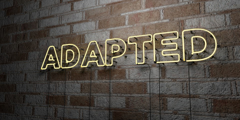Naklejka premium ADAPTED - Glowing Neon Sign on stonework wall - 3D rendered royalty free stock illustration. Can be used for online banner ads and direct mailers..