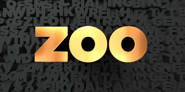 Zoo - Gold text on black background - 3D rendered royalty free stock picture. This image can be used for an online website banner ad or a print postcard.