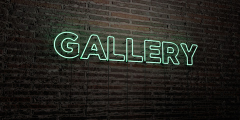 GALLERY -Realistic Neon Sign on Brick Wall background - 3D rendered royalty free stock image. Can be used for online banner ads and direct mailers..