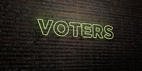 VOTERS -Realistic Neon Sign on Brick Wall background - 3D rendered royalty free stock image. Can be used for online banner ads and direct mailers..