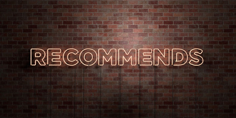 RECOMMENDS - fluorescent Neon tube Sign on brickwork - Front view - 3D rendered royalty free stock picture. Can be used for online banner ads and direct mailers..