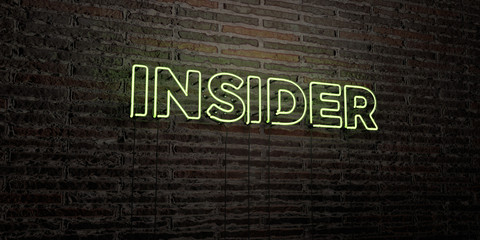INSIDER -Realistic Neon Sign on Brick Wall background - 3D rendered royalty free stock image. Can be used for online banner ads and direct mailers..