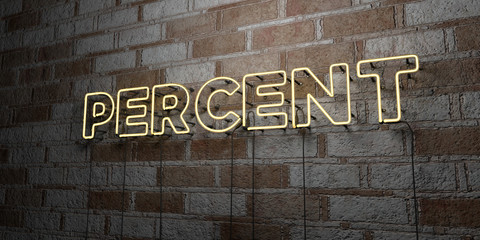 PERCENT - Glowing Neon Sign on stonework wall - 3D rendered royalty free stock illustration.  Can be used for online banner ads and direct mailers..