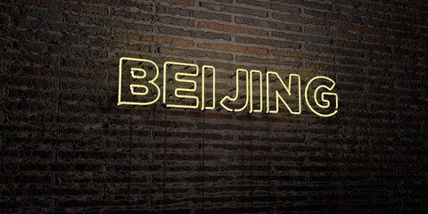 BEIJING -Realistic Neon Sign on Brick Wall background - 3D rendered royalty free stock image. Can be used for online banner ads and direct mailers..